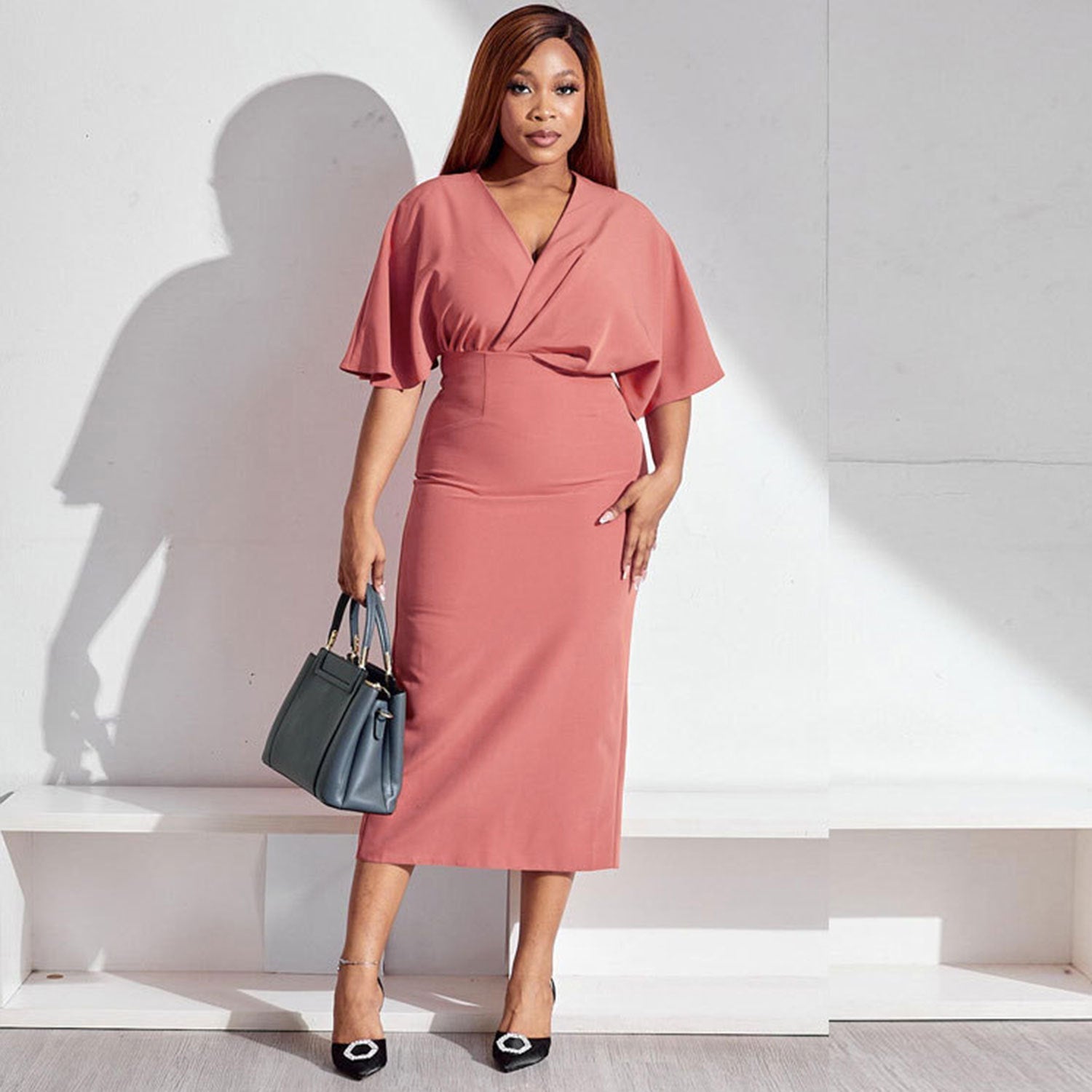 European And American Plus Size Solid Color Dress