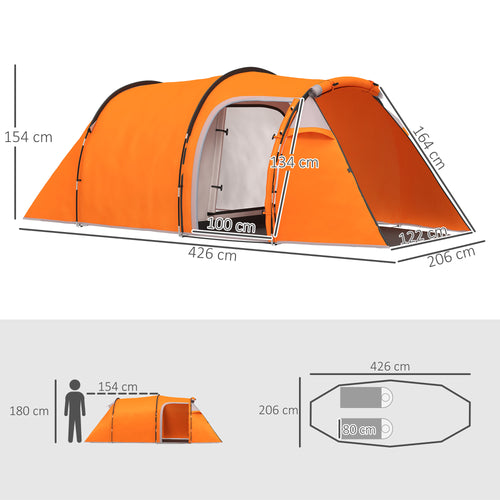 2-3 Man Tunnel Tents W/ Vestibule Camping Tent Porch Air Vents Weather-Resistant Shelter, Orange