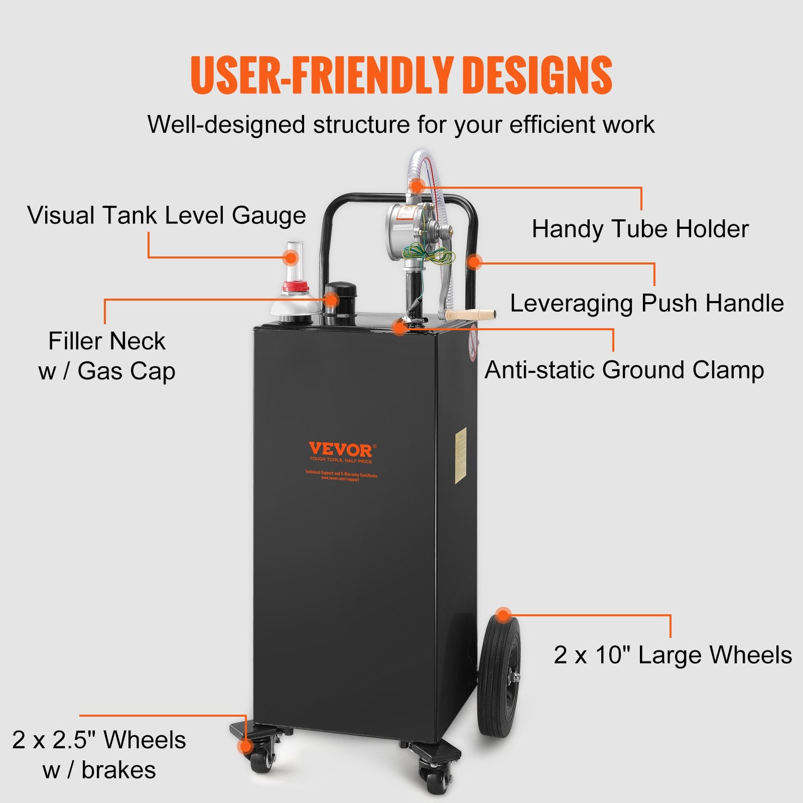 30 Gallon Fuel Caddy, Gas Storage Tank  4 Wheels, With Manuel Transfer Pump, Gasoline Fuel Container For Cars, Lawn Mowers, ATVs, Boats, More, Black