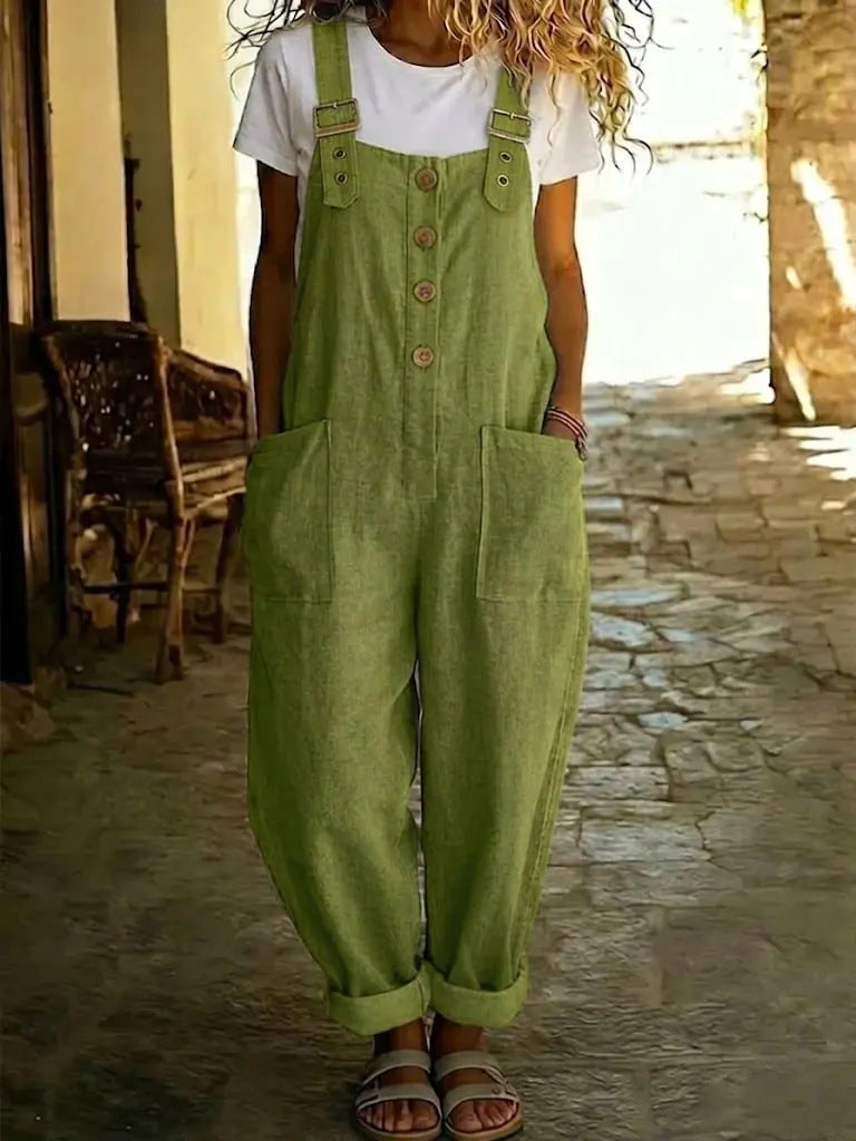 Solid-color Vintage Straight-leg Overalls For Women