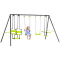 Metal Garden Swing Set With Double Swings, Glider, Swing Seats - Green