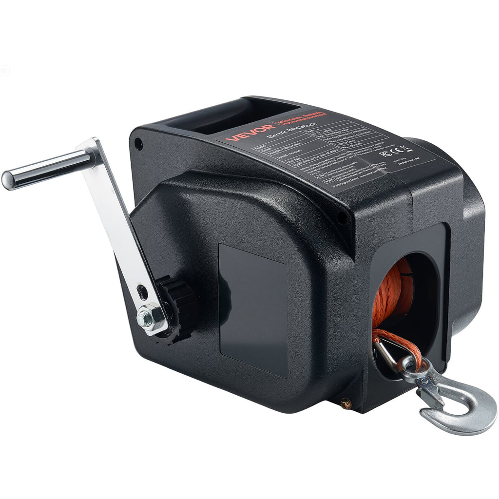 Electric Boat Winch, 12V DC 300W, Reversible Electric Trailer Winch For Boats Up To 2000 Lbs, Power-in, Power-Out, And Freewheel Operations For Boats With Wired Remote Control & Hand Crank
