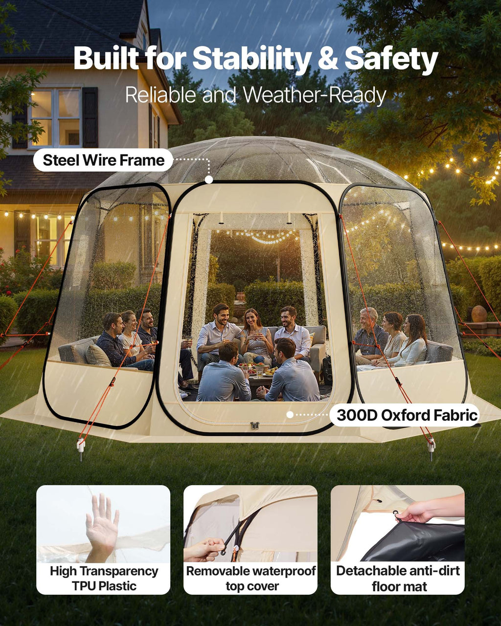 Pop Up Bubble Tent, 12 X 11.1 Ft Waterproof & UV-Resistant, Clear Camping Tent Shelter, Outdoor Garden Dome Igloo Tents With Windows, 540° Panoramic View, For 10-12 Persons Patio Backyard