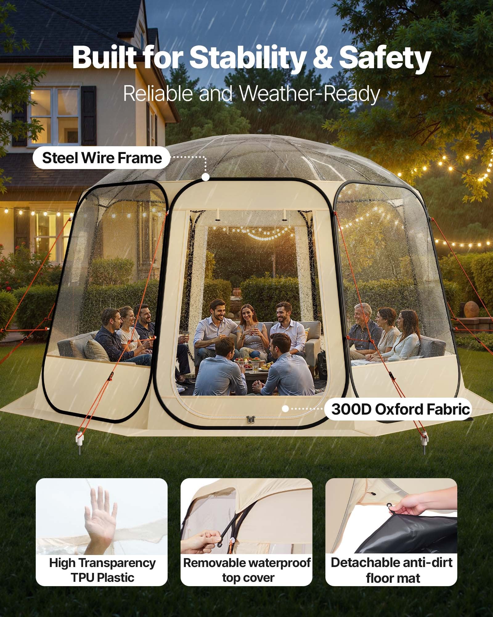 Pop Up Bubble Tent, 12 X 11.1 Ft Waterproof & UV-Resistant, Clear Camping Tent Shelter, Outdoor Garden Dome Igloo Tents With Windows, 540° Panoramic View, For 10-12 Persons Patio Backyard