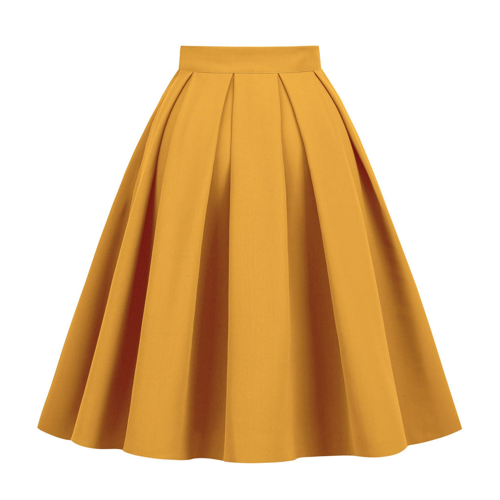 Poodle Skirt Solid Color A- Line Waist Fitted Umbrella Swing Mid-waist Large Swing All-matching Bubble Skirt