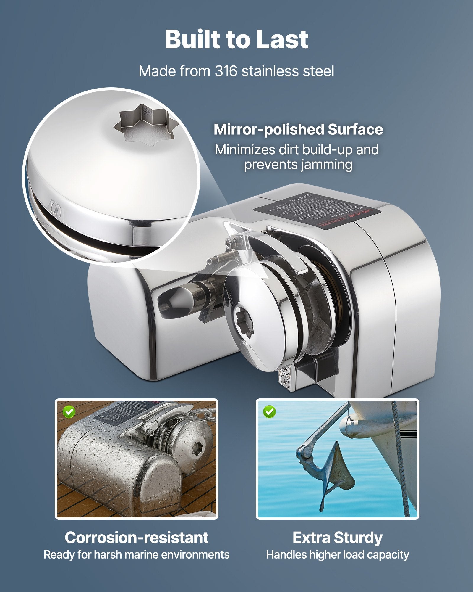 Horizontal Fishing Windlass, 12V DC 600W, Windlass Anchor Systems Fit For 1/4-Inch Chain Or 9/16 & 5/8 Inch Nylon Rope, Max Pull 573 Lbs, 316 Stainless Steel Construction, For Boats 23-29.5 Ft