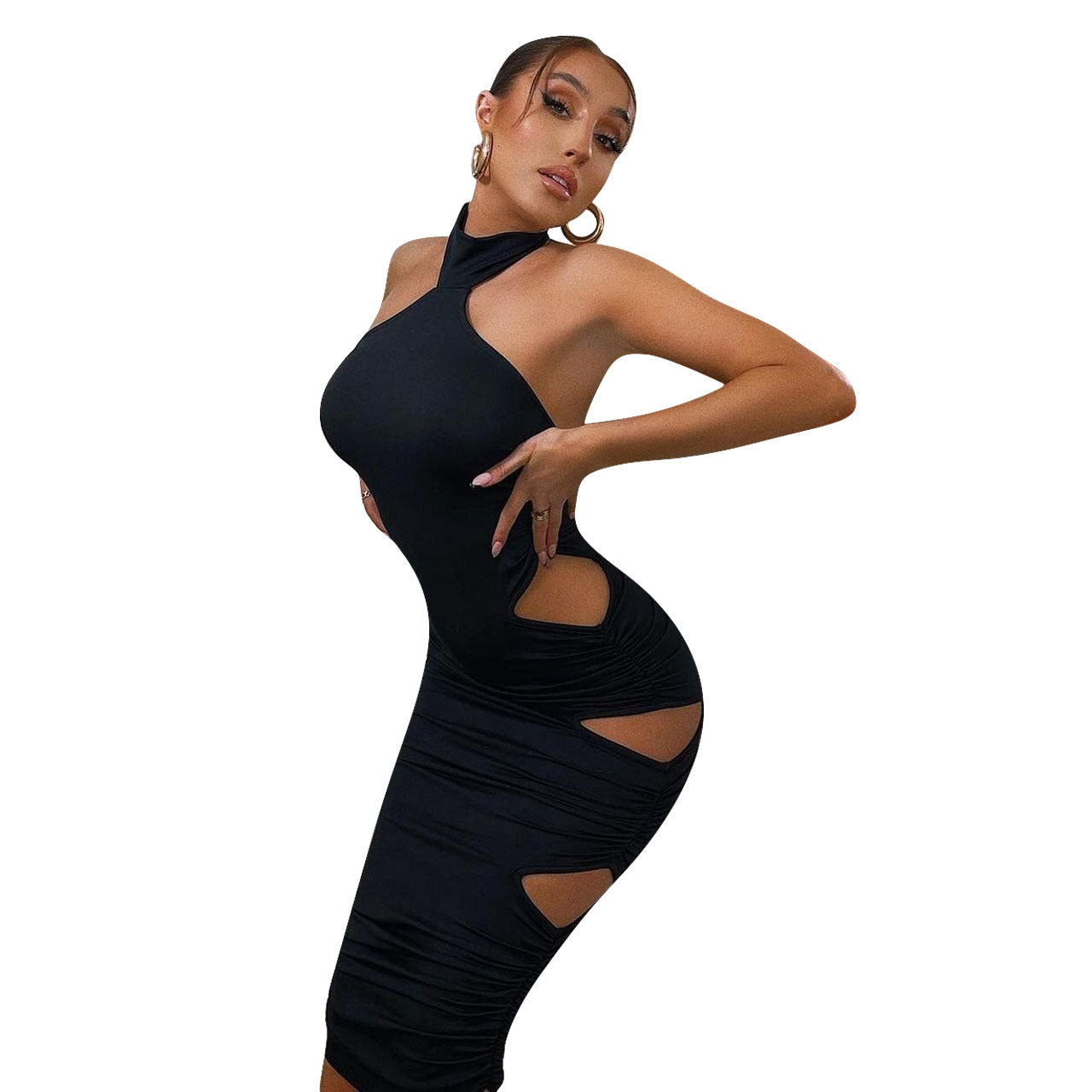 Women's Halter Super Cutout Pleated Dress
