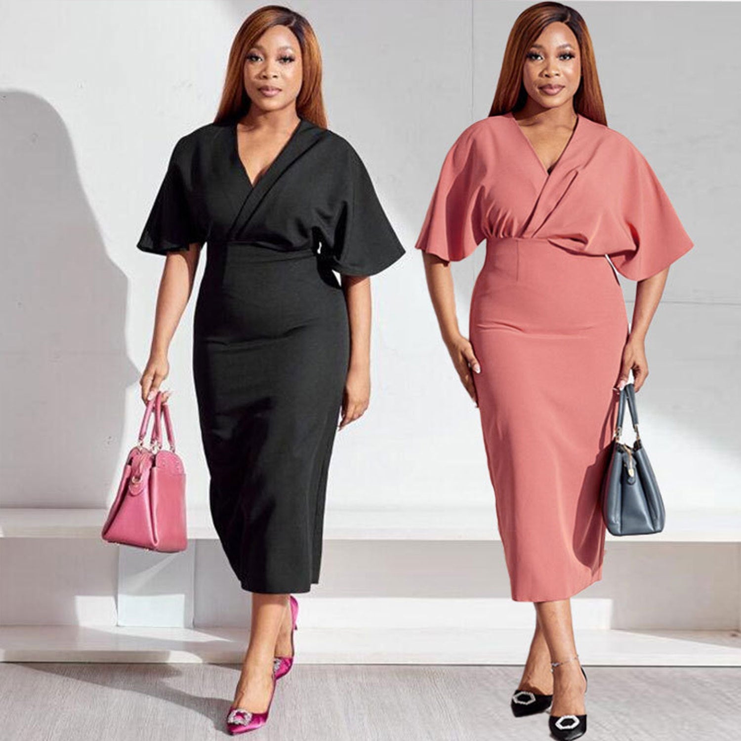 European And American Plus Size Solid Color Dress