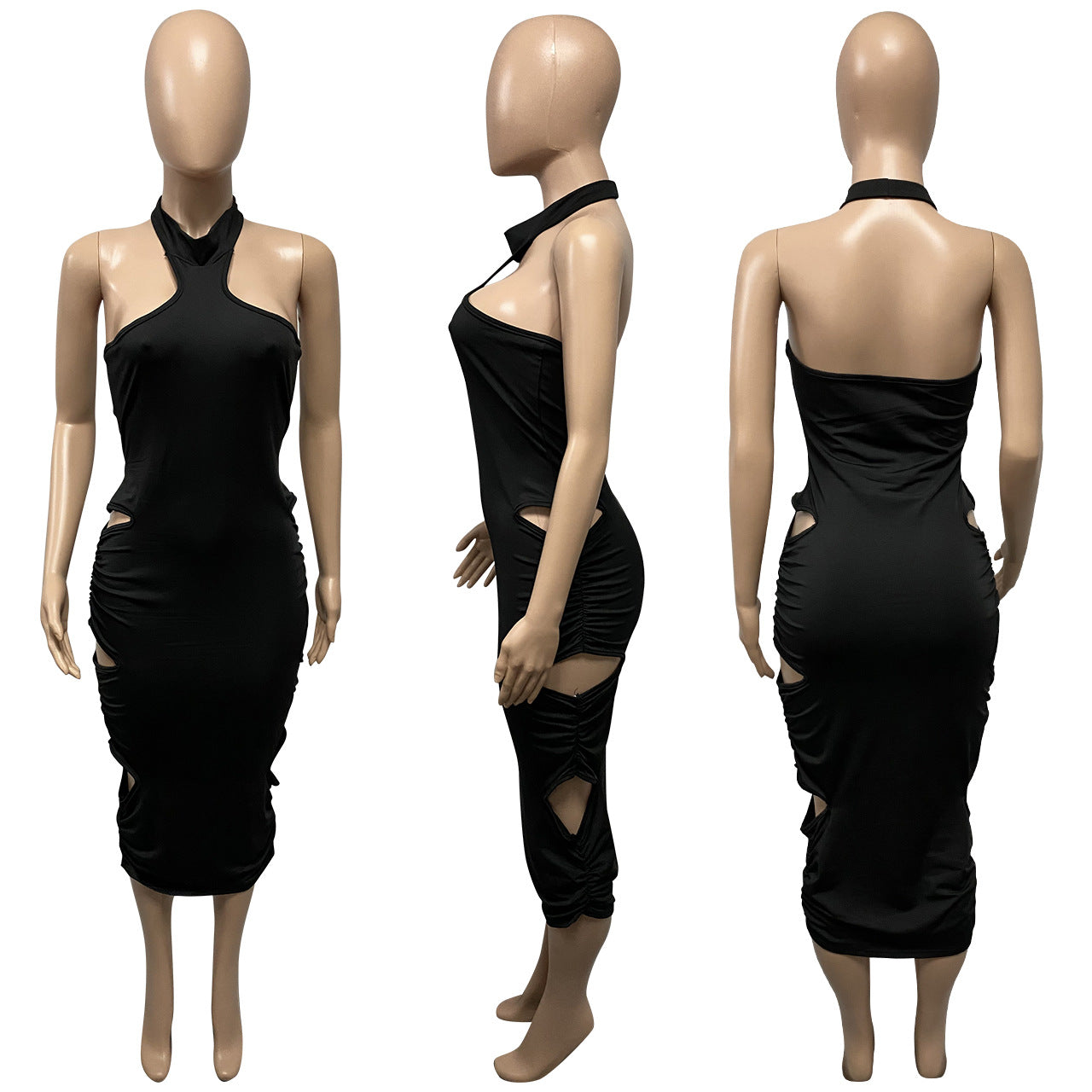 Women's Halter Super Cutout Pleated Dress