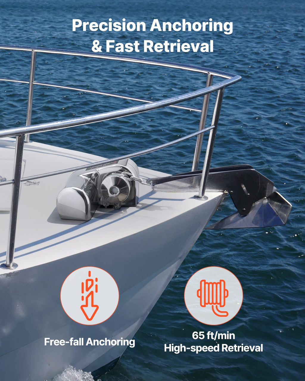 Horizontal Fishing Windlass, 12V DC 600W, Windlass Anchor Systems Fit For 1/4-Inch Chain Or 9/16 & 5/8 Inch Nylon Rope, Max Pull 573 Lbs, 316 Stainless Steel Construction, For Boats 23-29.5 Ft