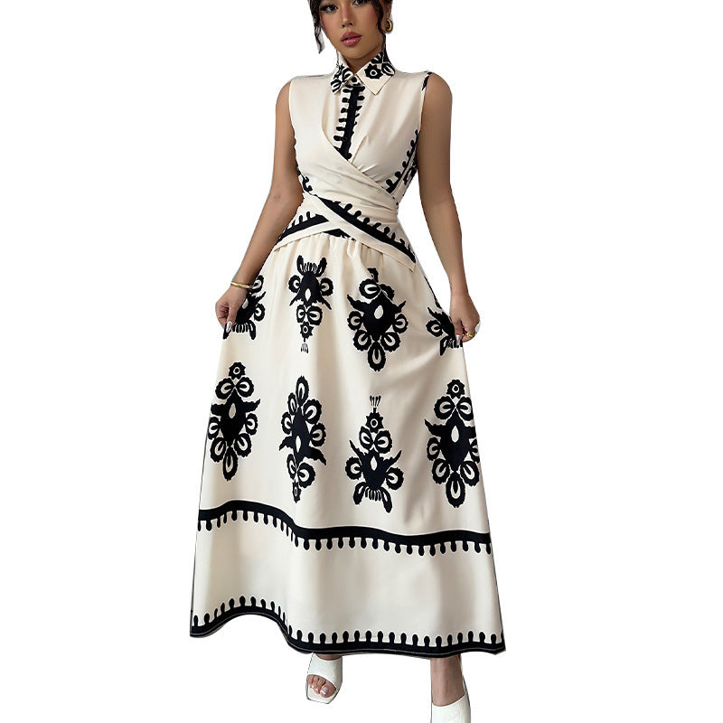 Women's Sleeveless Blouse Lace-up Skirt