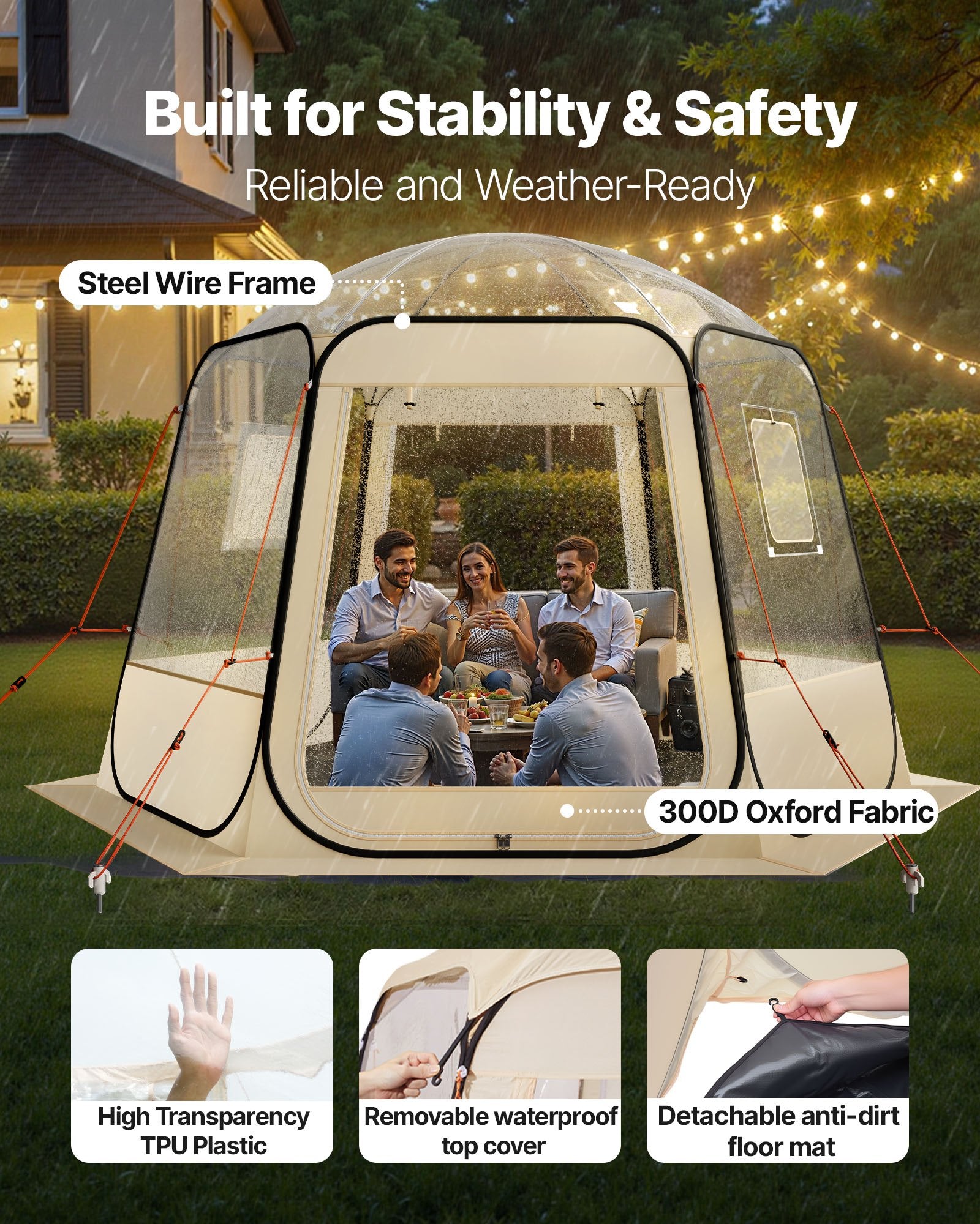 Pop Up Bubble Tent, 10 X 9.2 Ft Waterproof & UV-Resistant, Clear Camping Tent Shelter, Outdoor Garden Dome Igloo Tents With Windows, 540° Panoramic View, For 4-8 Persons Patio Backyard