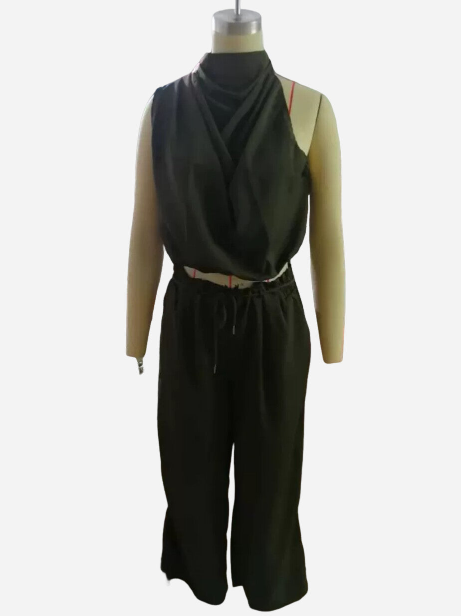 Summer Suits Casual Sleeveless Midriff-baring Top And Wide Leg Pants 2pcs Set Womens Clothing