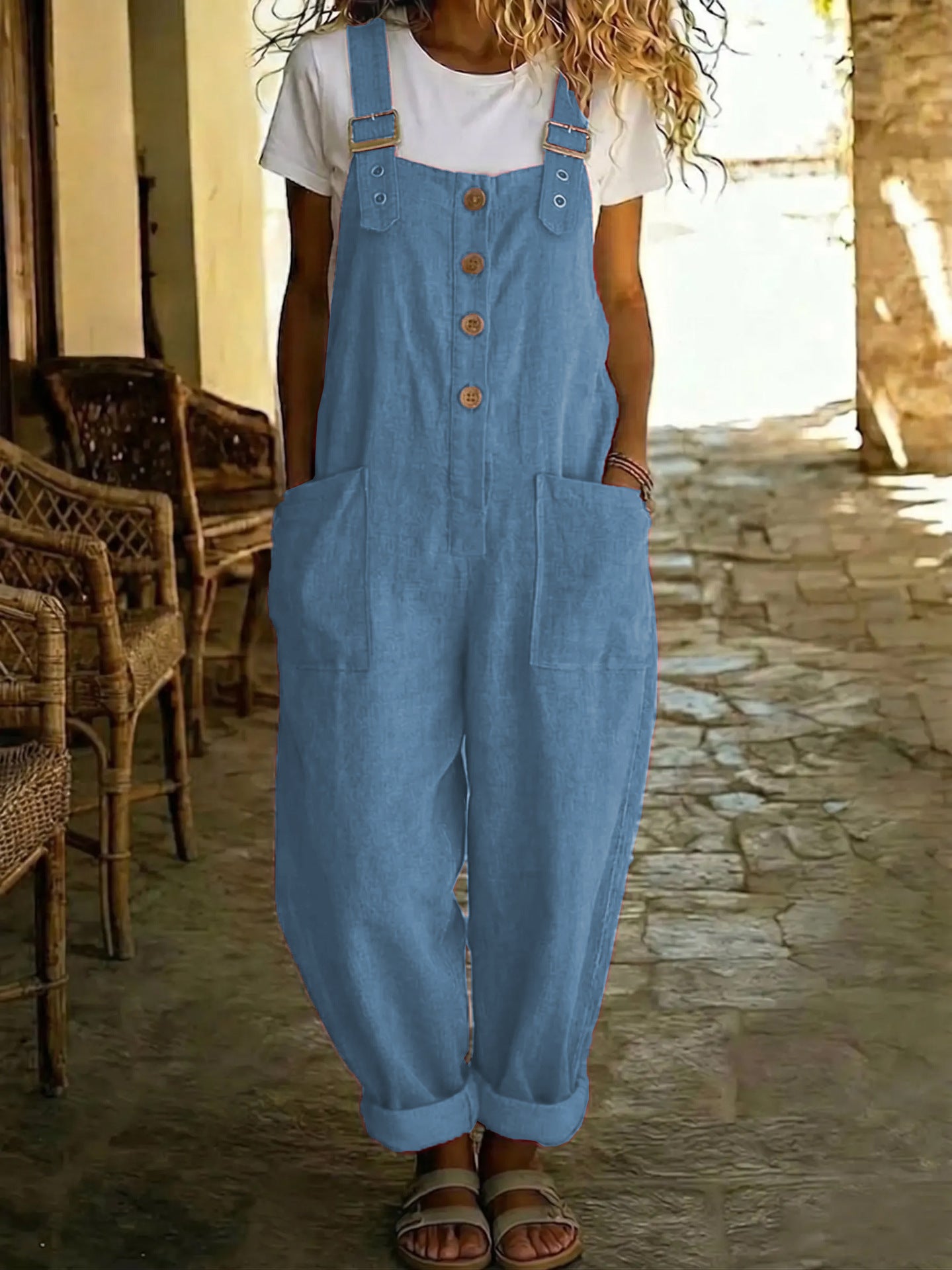 Solid-color Vintage Straight-leg Overalls For Women