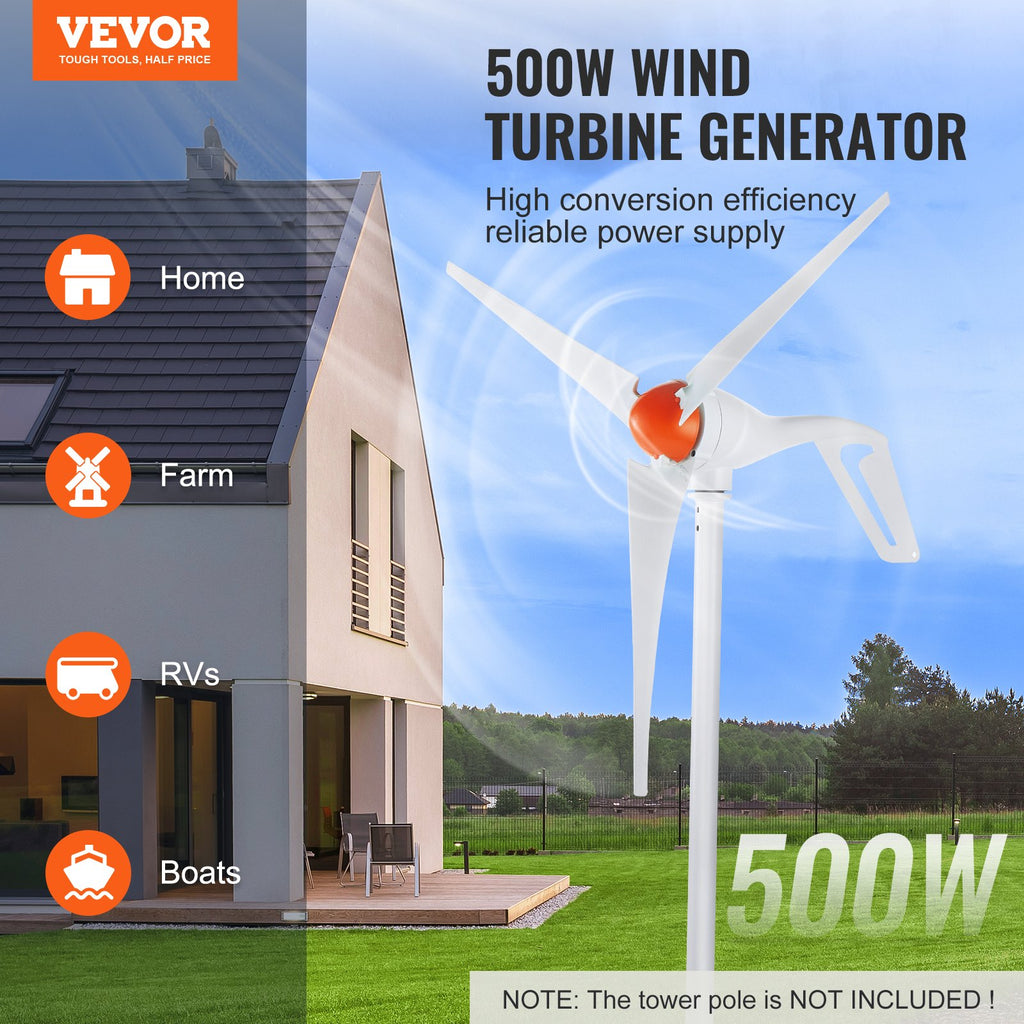 500W Wind T Generator, 12ilade Wind Power Generator With MPPT Controller, Adjustable Windward Direction Start Wind Speed, Suitable For Home,