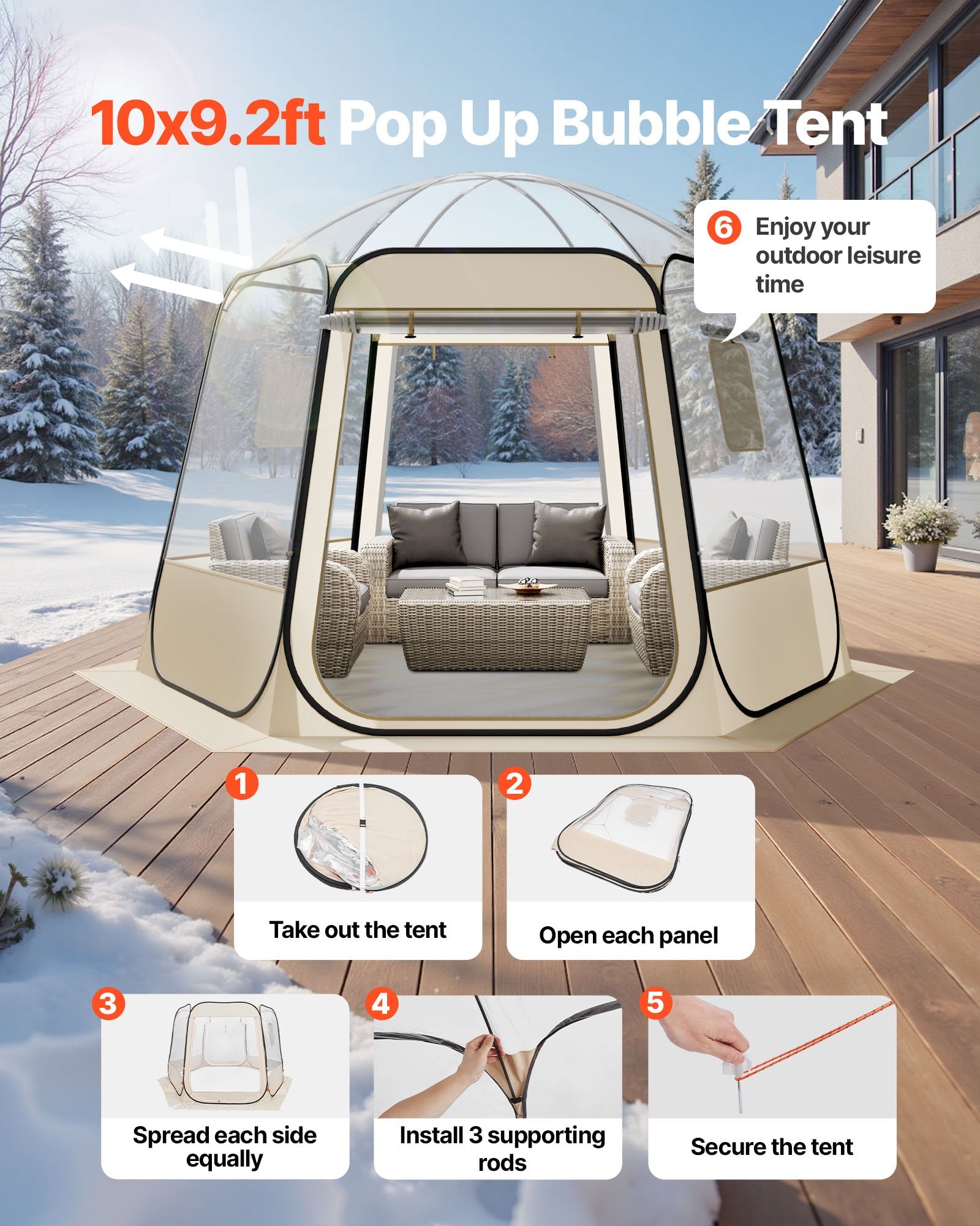 Pop Up Bubble Tent, 10 X 9.2 Ft Waterproof & UV-Resistant, Clear Camping Tent Shelter, Outdoor Garden Dome Igloo Tents With Windows, 540° Panoramic View, For 4-8 Persons Patio Backyard