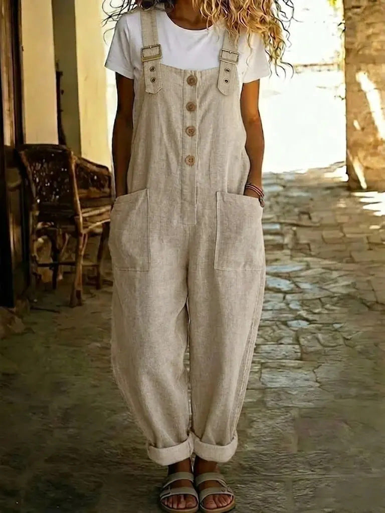Solid-color Vintage Straight-leg Overalls For Women