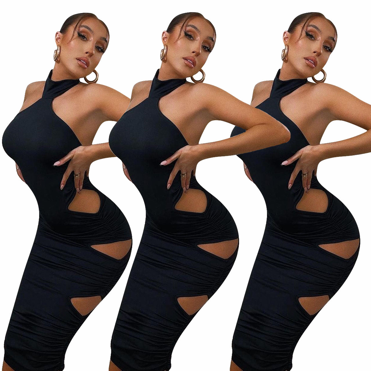 Women's Halter Super Cutout Pleated Dress