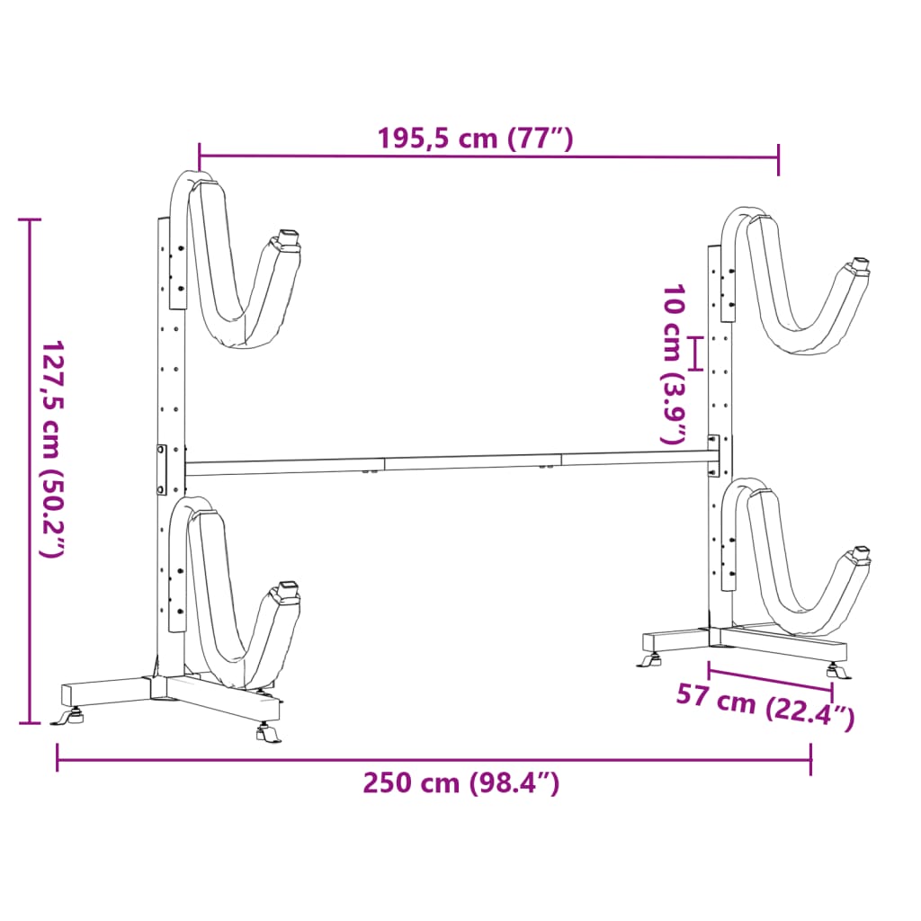 storage rack for 2 kayaks 250x57x127.5 cm steel